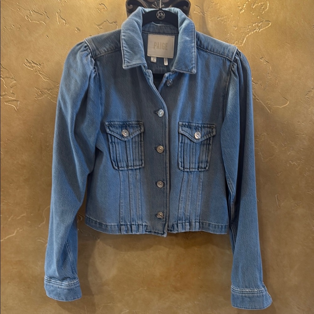 PAIGE Blue Cropped Jean Jacket Classic Style